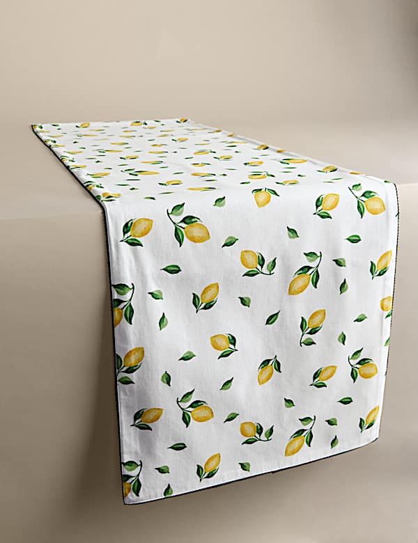 Chemin de table 100 % coton &agrave; motif citron - FR