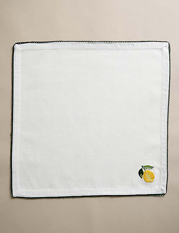Set of 4 Pure Cotton Lemon Embroidered Napkins - FI
