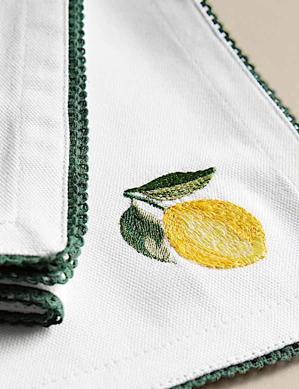 Set of 4 Pure Cotton Lemon Embroidered Napkins - FI
