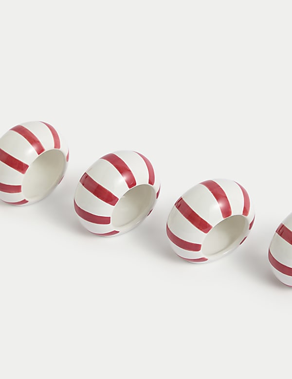Set of 4 Ceramic Striped Napkin Rings - LU