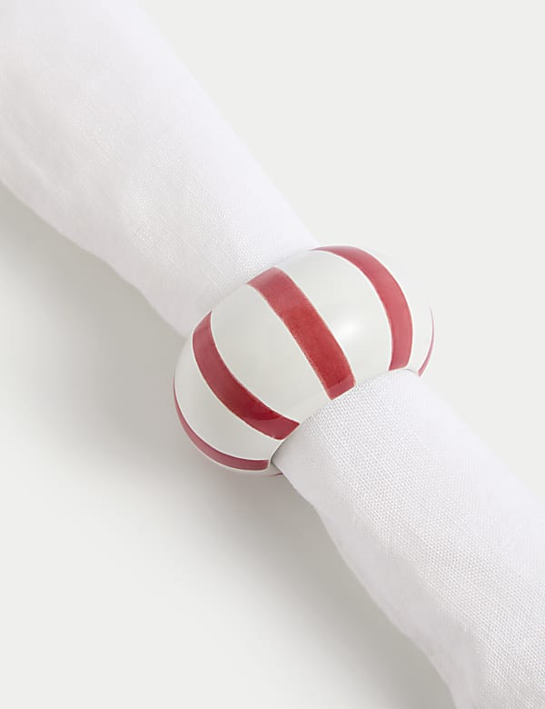 Set of 4 Ceramic Striped Napkin Rings - LU