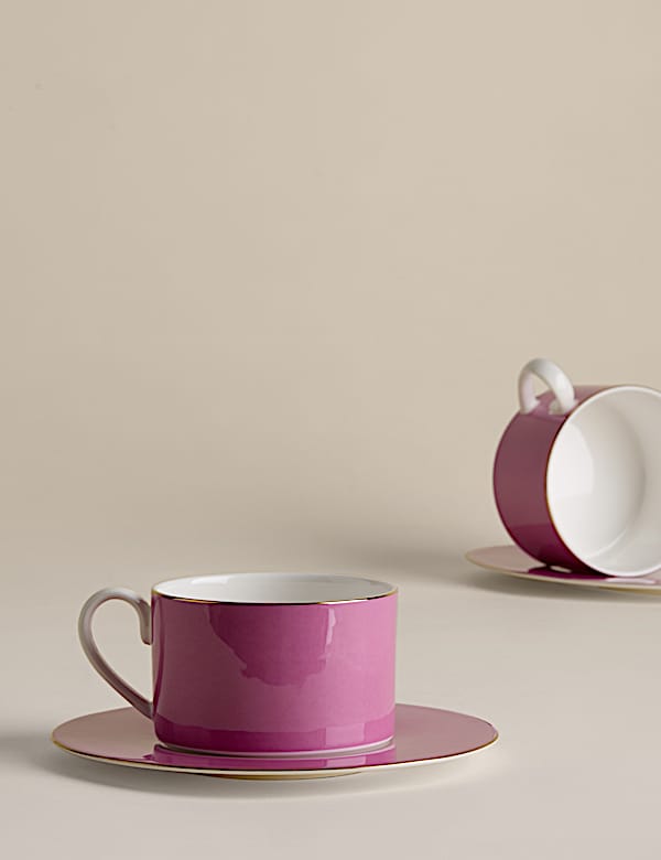 Set of 2 Bone China Cups & Saucers - CY