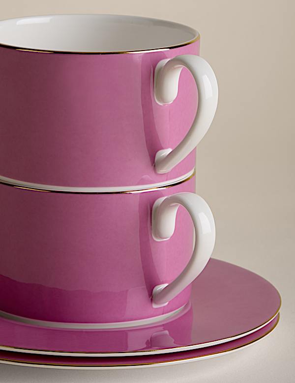 Set of 2 Bone China Cups & Saucers - CY