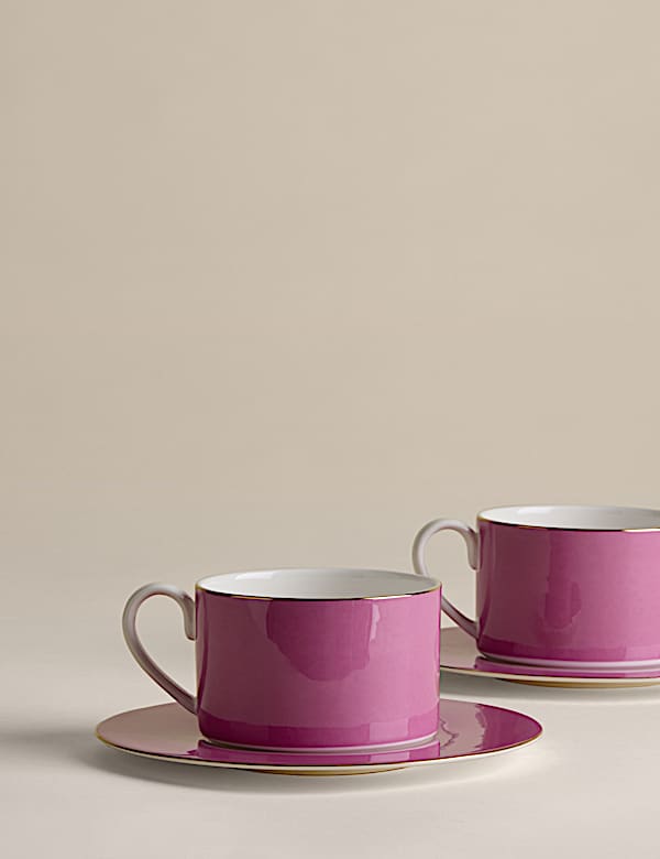 Set of 2 Bone China Cups & Saucers - CY