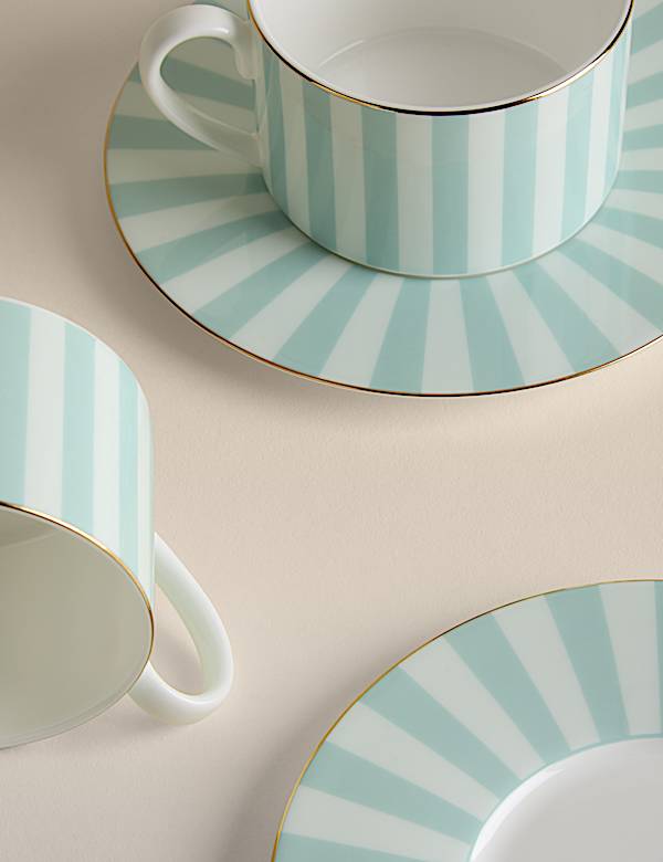 2 Pack Bone China Striped Cups & Saucers - TW