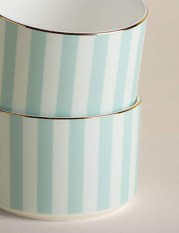 2 Pack Bone China Striped Cups & Saucers - TW