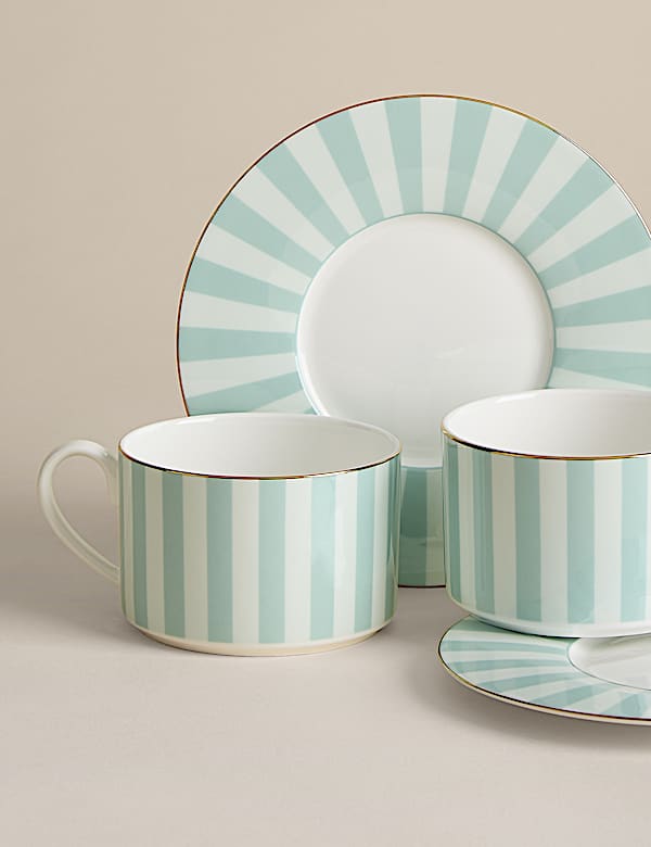2 Pack Bone China Striped Cups & Saucers - TW