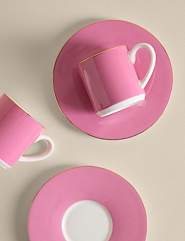 2 Pack Bone China Espresso Cups & Saucers - LU