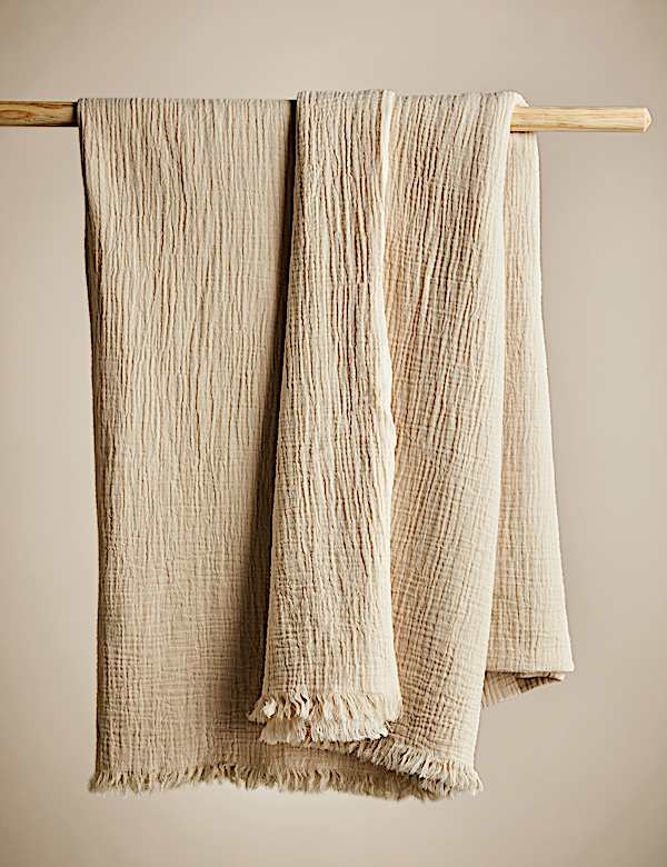 Mantel de muselina 100 % algodón con flecos - ES