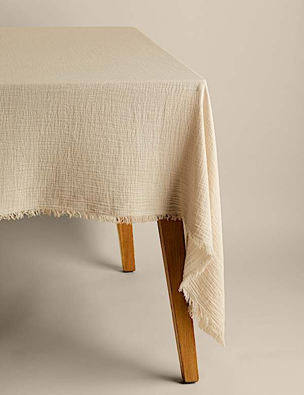 Pure Cotton Frayed Edge Muslin Tablecloth - VN