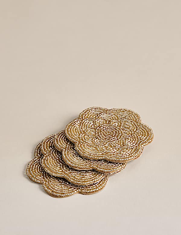 Lot de 4 dessous de verre festonnés de perles - CA