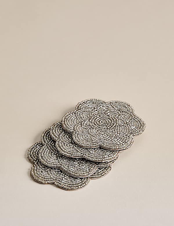 Set of 4 Beaded Scallop Coasters - IL