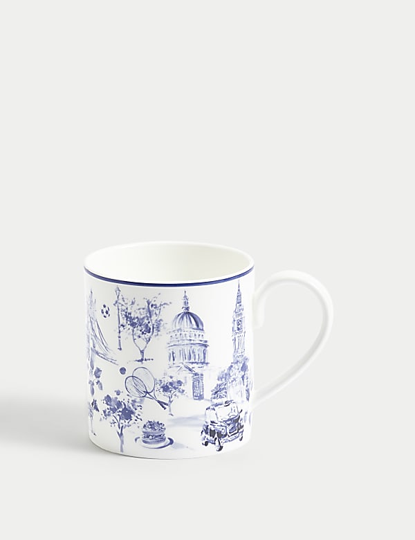 Mug bleu marine à motif Londres façon toile - FR
