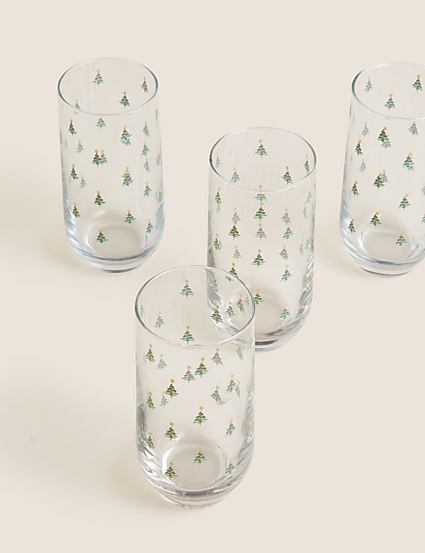 Set of 4 Christmas Tree Highball Glasses