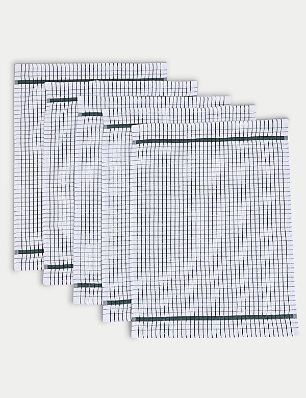 Set of 5 Checked Terry Tea Towels - GR