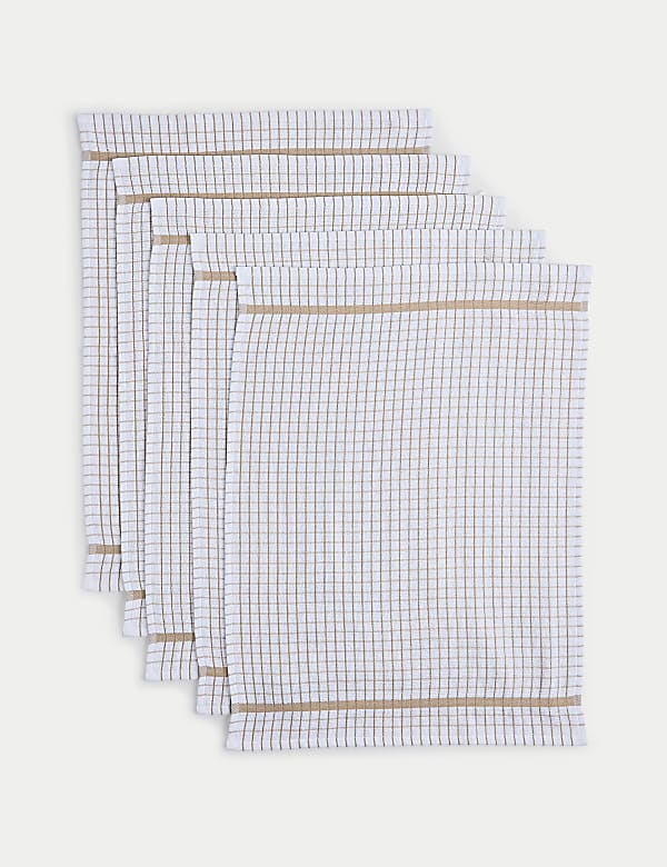 Set of 5 Checked Terry Tea Towels - BN