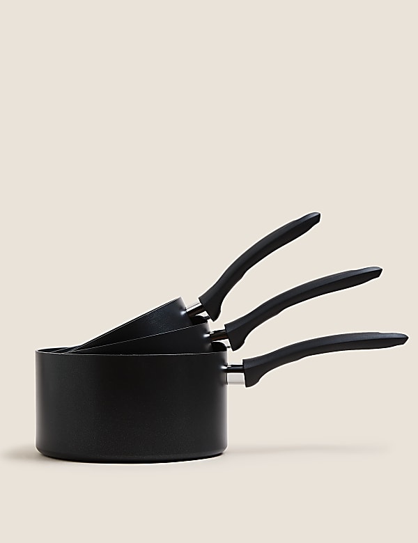 3-delige set met zwarte aluminium pannen met antiaanbaklaag - NL