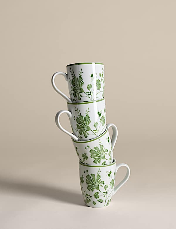 Lot de 4 mugs à motif abeilles et fleurs - LU
