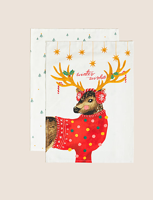 Set of 2 Pure Cotton Christmas Tea Towels - DK