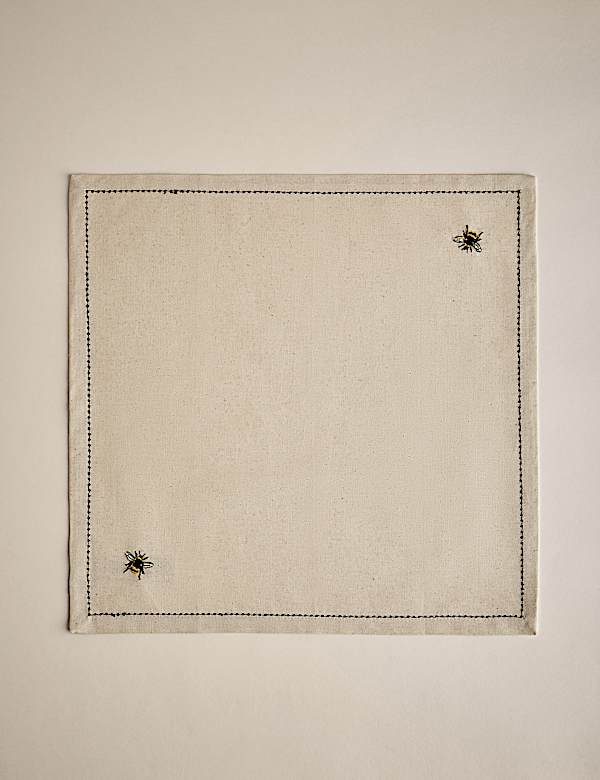 Set of 4 Embroidered Bee Cotton Napkins
