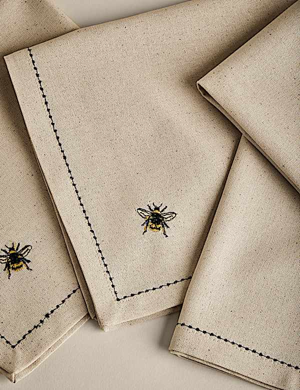 Set of 4 Embroidered Bee Cotton Napkins