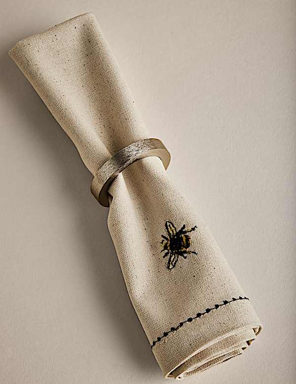 Set of 4 Embroidered Bee Cotton Napkins - RO