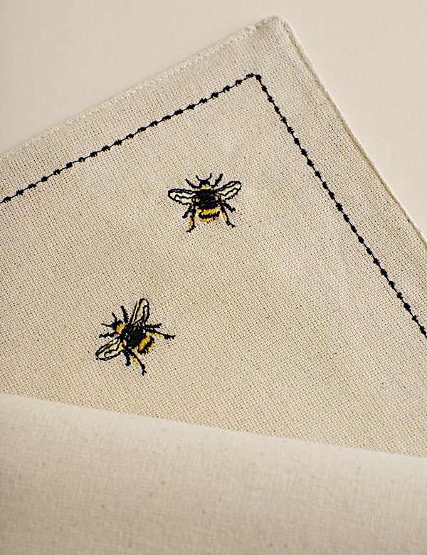 Set of 2 Embroidered Bee Cotton Placemats