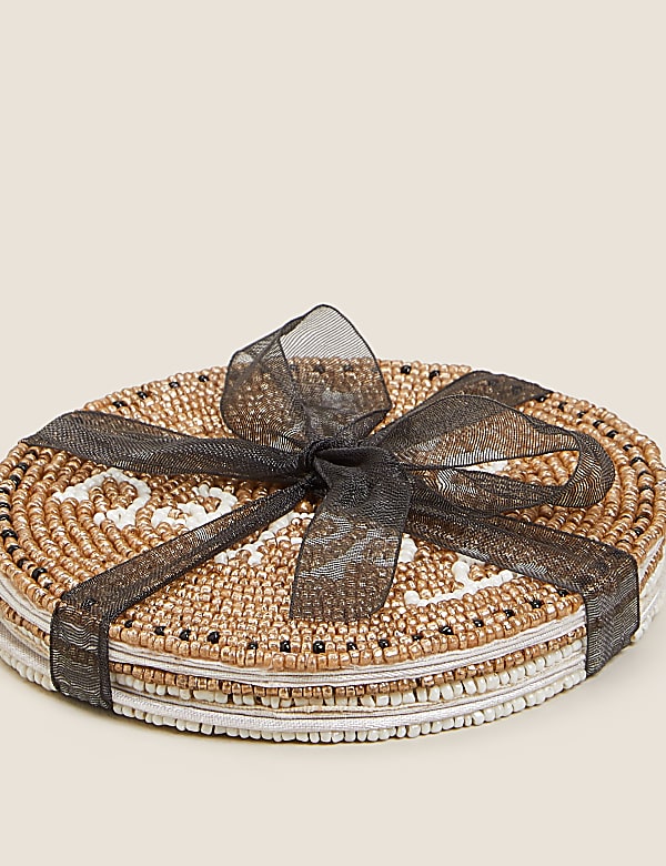 Set of 4 Beaded Bee Coasters - HR