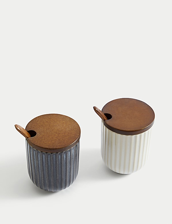 Set of 2 Ribbed Storage Jars with Spoons - KG