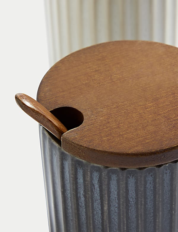 Set of 2 Ribbed Storage Jars with Spoons - KG