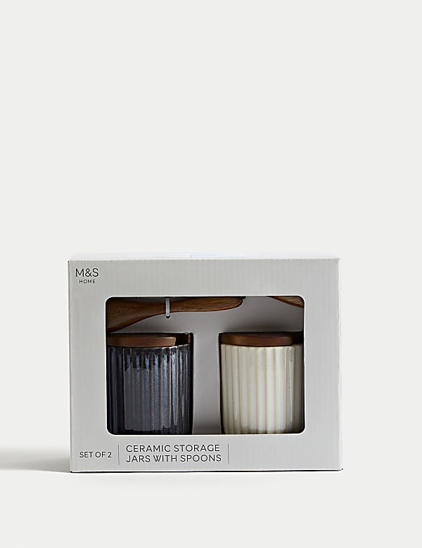 Set of 2 Ribbed Storage Jars with Spoons - KG