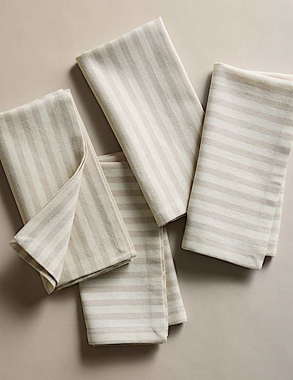 Set of 4 Cotton with Linen Thin Stripe Napkins - GR