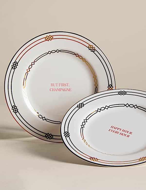 Set of 2 Deco Slogan Side Plates - NO