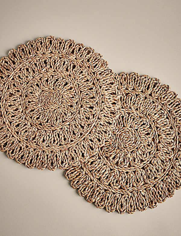 Set of 2 Floral Rattan Placemats - FI