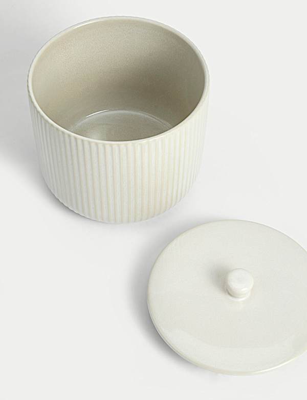 Wide Ribbed Glazed Storage Jar - JO