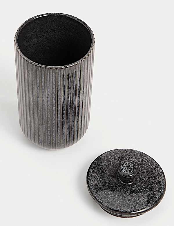 Large Ribbed Glazed Storage Jar - SK