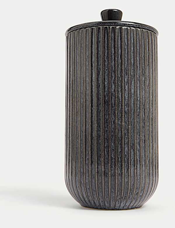 Large Ribbed Glazed Storage Jar - SK