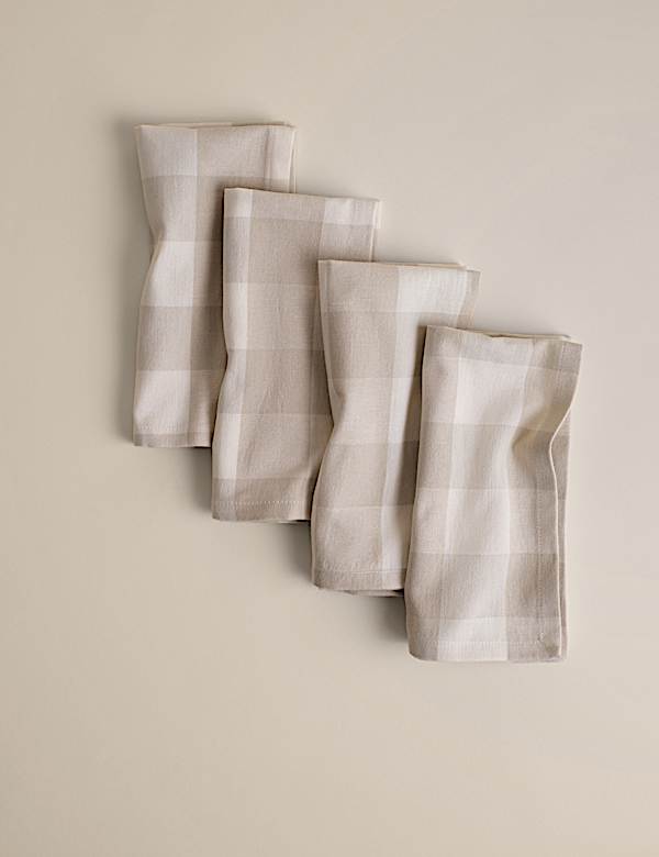 Set of 4 Pure Cotton Gingham Napkins - CY