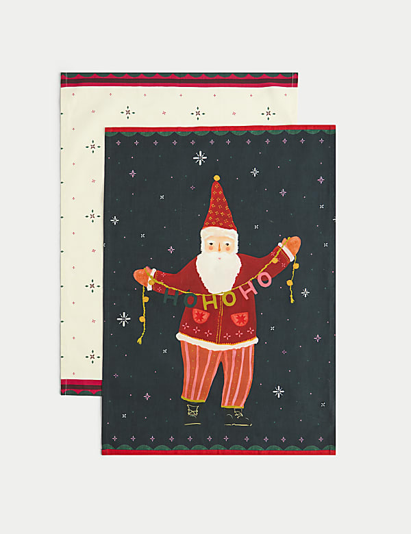 Set of 2 Pure Cotton Festive Tea Towels - IL