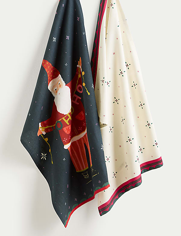 Set of 2 Pure Cotton Festive Tea Towels - GR