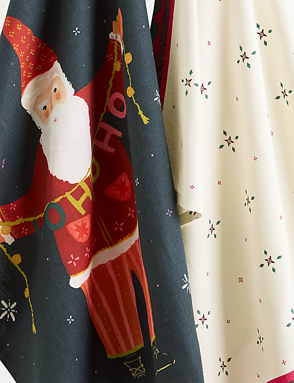 Set of 2 Pure Cotton Festive Tea Towels - GR