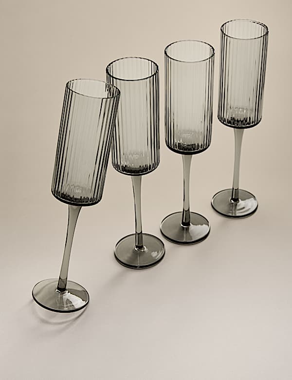 Set of 4 Celine Ribbed Champagne Flutes - CH