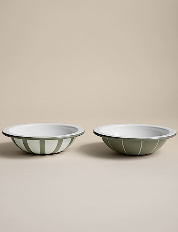 Set of 2 Enamel Striped Nibble Bowls - CA