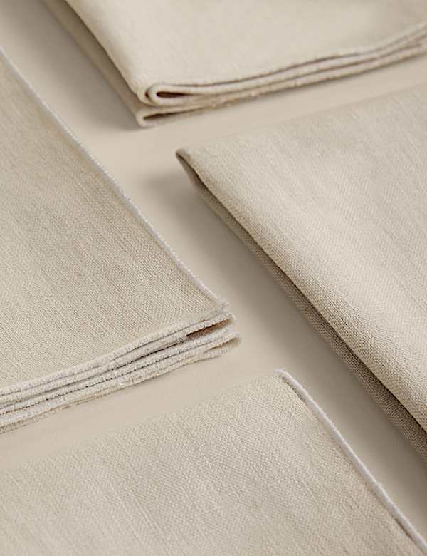 4 Pack Pure Linen Embroidered Edge Napkins - TW