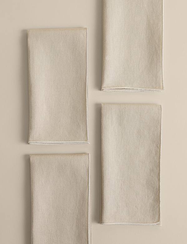 4 Pack Pure Linen Embroidered Edge Napkins - TW