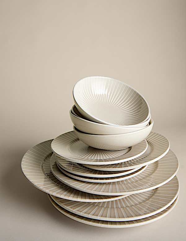 12 Piece Reactive Striped Dinner Set - CZ