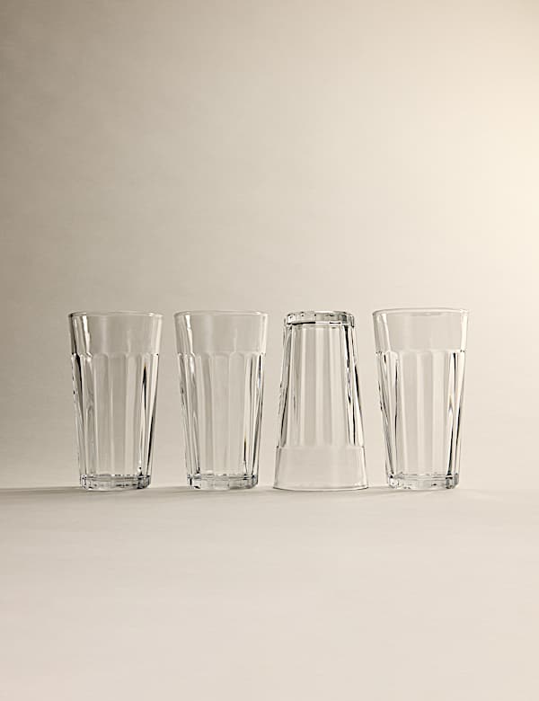 Set of 4 Everyday Ribbed Highball Glasses - BN
