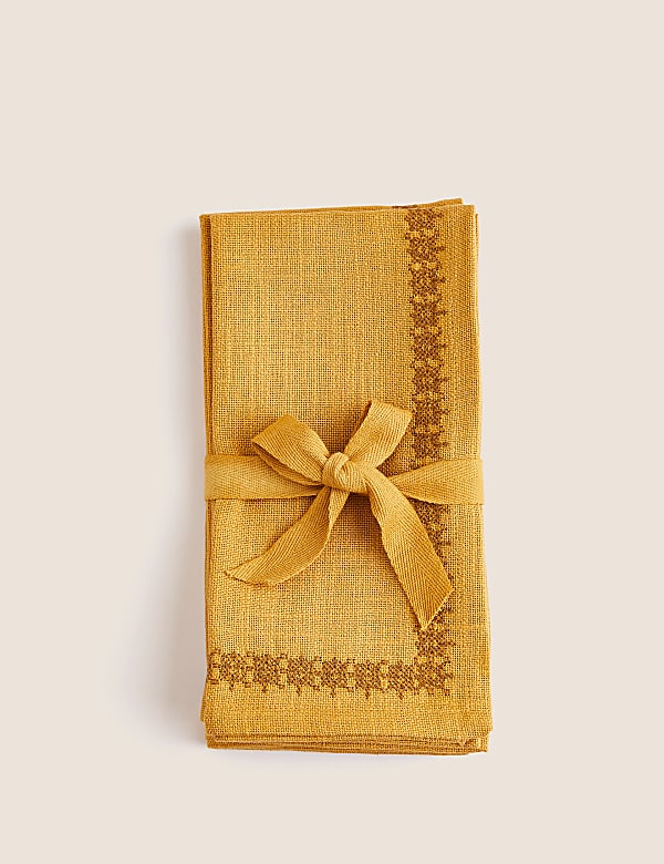 Set of 4 Pure Cotton Embroidered Napkins - NO