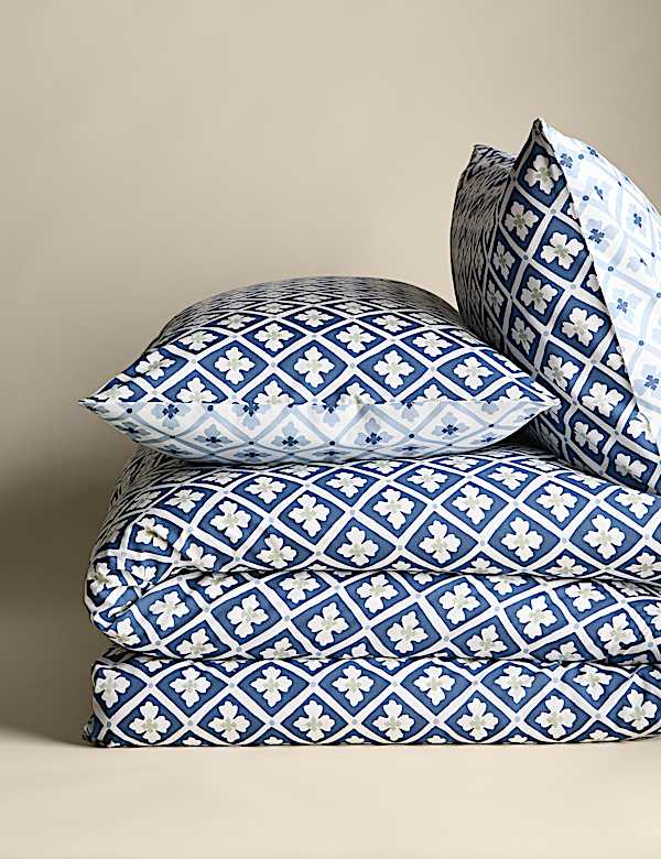 Parure de lit en coton mélangé à motif tuile de style géométrique - FR