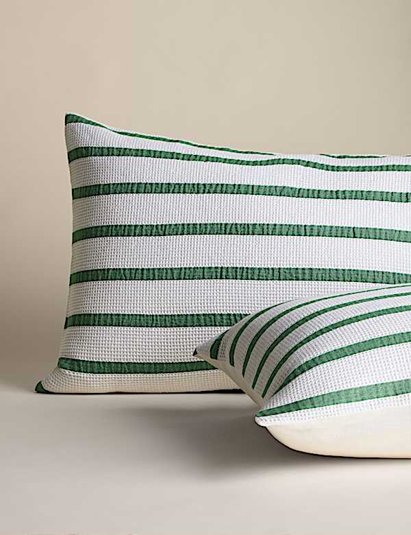 Parure de lit 100 % coton &agrave; rayures gaufr&eacute;es contrast&eacute;es - CA